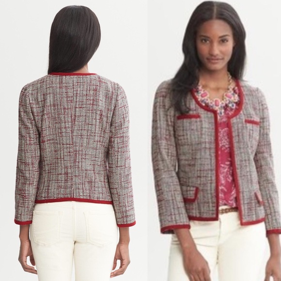 Banana Republic Jackets & Blazers - Banana Republic Red Piped Tweed Jacket Deep Garnet